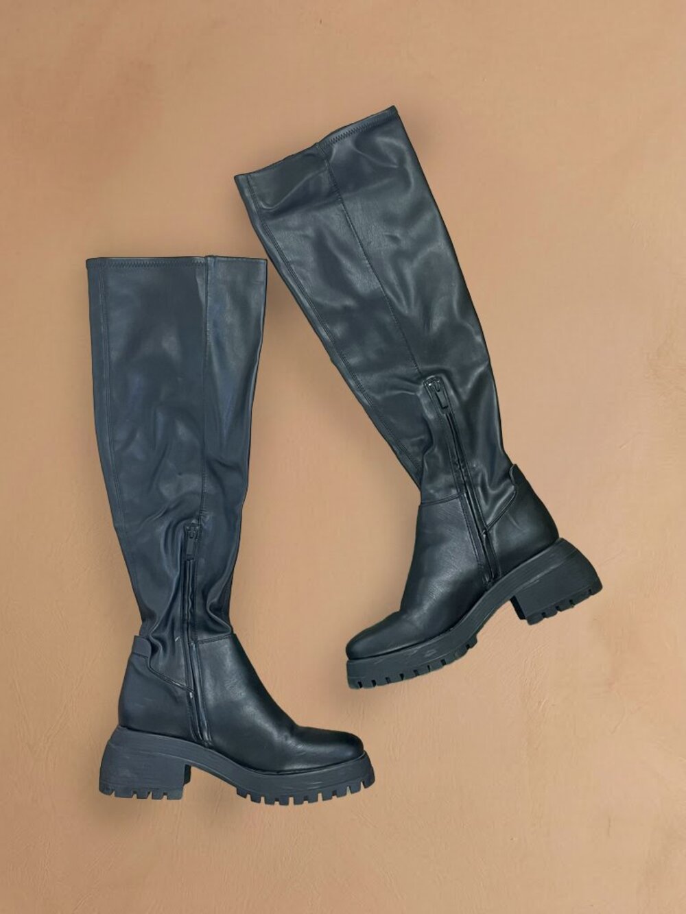 Franco Sarto Tall Black Knee-High Lug Sole Boots